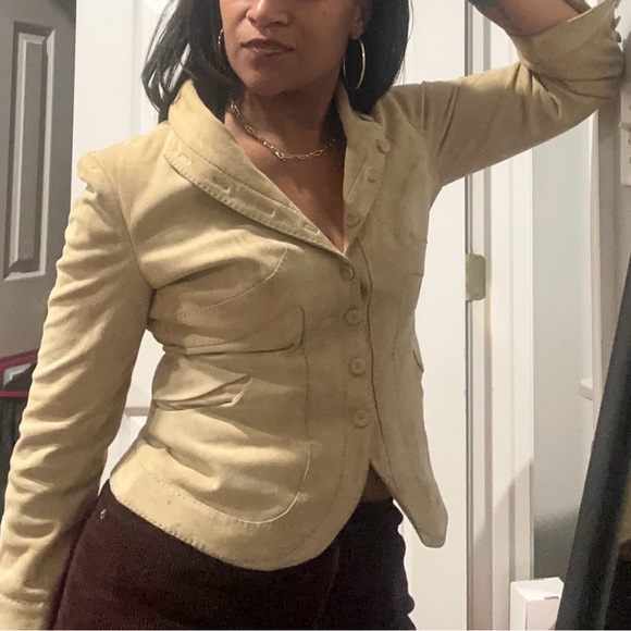 ALEXANDER MCQUEEN Peplum Leather Blazer in Neutral Tan Size 40 - Picture 1 of 10